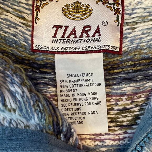 TIARA Full Zip Women Vintage Small Cardigan Sweater Blue Nordic Mock Neck - Picture 4 of 6